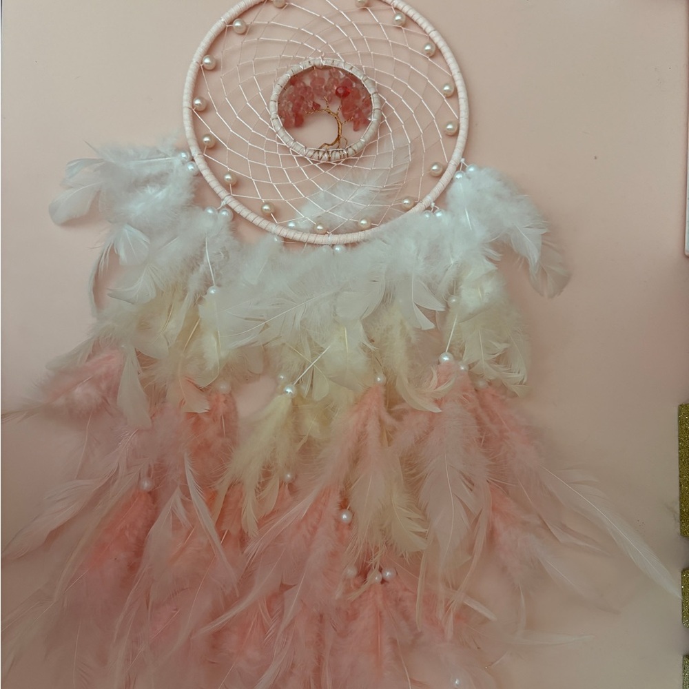 2 larger sized dream catchers pink/beige/cream